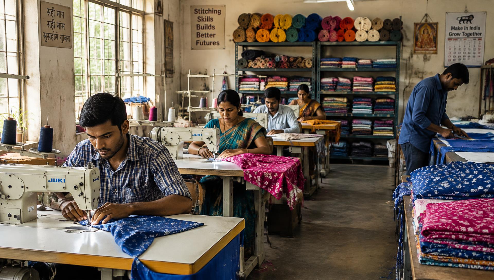 Tailors at work in the Sharma Enterprises stitching unit